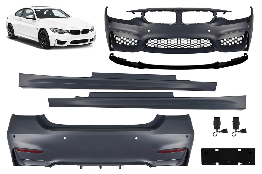 Pachet de tuning potrivit pentru BMW Seria 4 F32, F33 2013-2020 cu spoiler pentru bara din față CS mat negru Premium