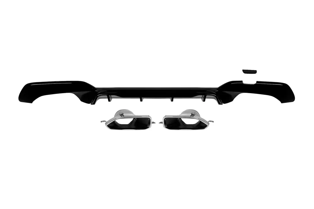 Plată sigură Difuzor tip M Competition cu capace cromate potrivit pentru bara spate M Technik pe BMW Seria 3 G20 sedan, G21 break 340i după 2019 -oo–oo-, lac negru