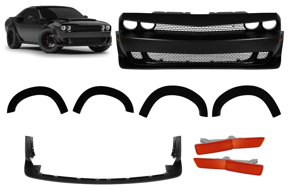 Ofertă limitată Pachet Demon cu bara frontală și extensii potrivite pentru aripile din față și din spate pentru Dodge Challenger 2008-2014