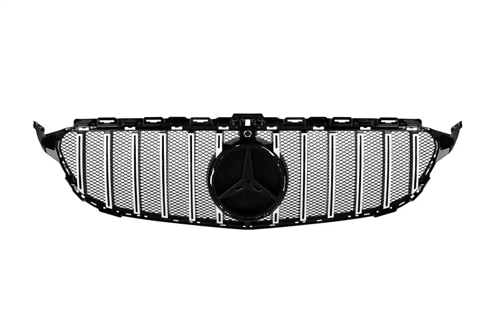 Ofertă specială Grilă tip GT crom/neagră potrivită pentru Mercedes Clasa C W205 sedan, S205 break, C205 coupe 2014-2018 cu deschidere pentru cameră