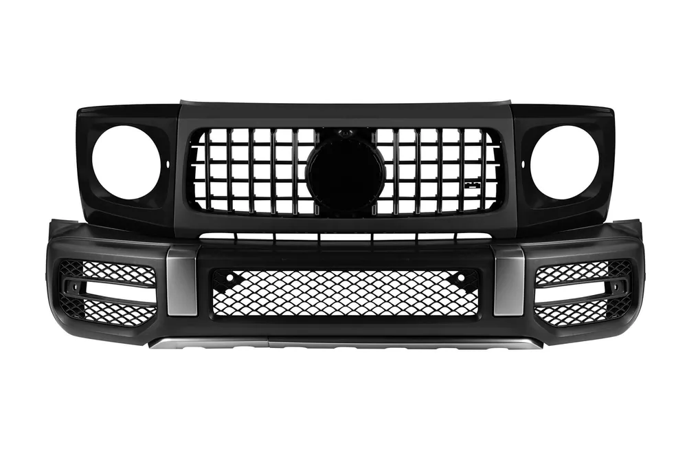 Doar azi Kit de bara frontala A Design tip G63 potrivit pentru Mercedes G-Class W464 dupa 2018 cu PDC, grila, masti pentru faruri, extensii pentru aripi