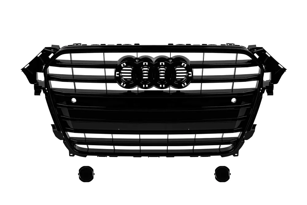 GRILĂ VOPSITĂ NEAGRĂ TIP S4 POTRIVITĂ PENTRU AUDI A4 2011-2015 PENTRU MODELE ECHIPATE CU BARA FRONTALĂ STANDARD, CU ORIFICII PENTRU SENSOARE DE PARCARE Preferatul clienților