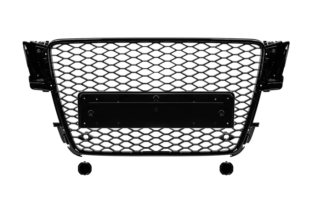 Preț redus GRILĂ PICTATĂ NEAGRĂ TIP RS5 POTRIVITĂ PENTRU AUDI A5 2007-2011, CU ORIFICII PENTRU SENSOARE DE PARCARE, FĂRĂ BAZĂ PENTRU EMBLEMA
