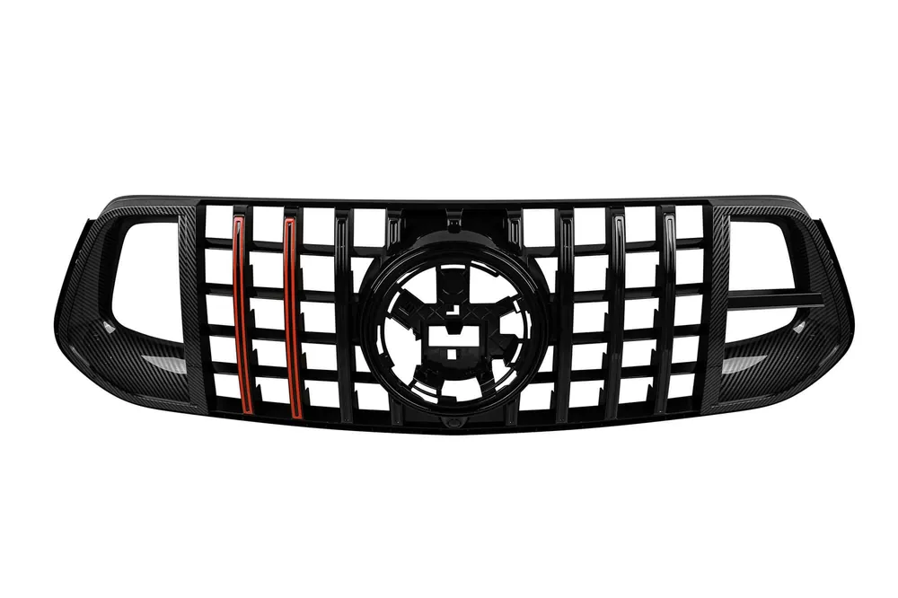 Ofertă Grilă tip BS potrivită pentru Mercedes GLE SUV W167, GLE Coupe C167 2019-2023 cu deschidere pentru cameră, pentru modelul echipat cu bara de protecție frontală A Design Line, culoare carbon