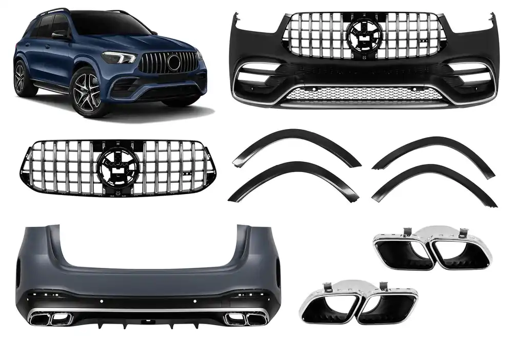 Noutate Un pachet de design tip GLE63 potrivit pentru Mercedes GLE SUV W167 2019-2023, după 2024, cu garnituri cromate și capete cromate
