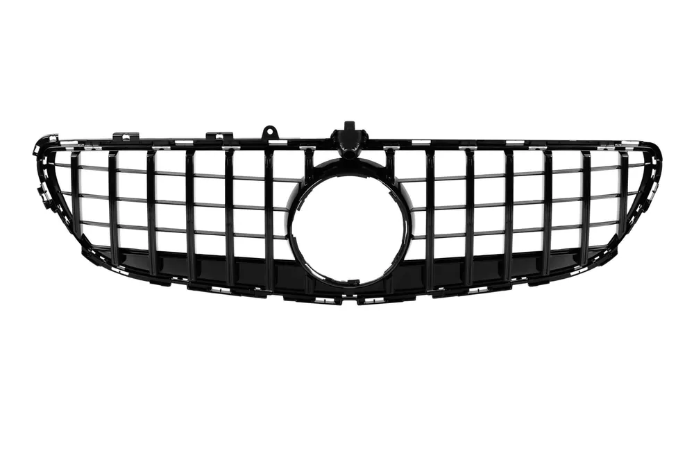 Plată sigură Grilaj gloss negru stil GT, potrivit pentru Mercedes CLS C218 2015-2018, cu orificiu pentru cameră