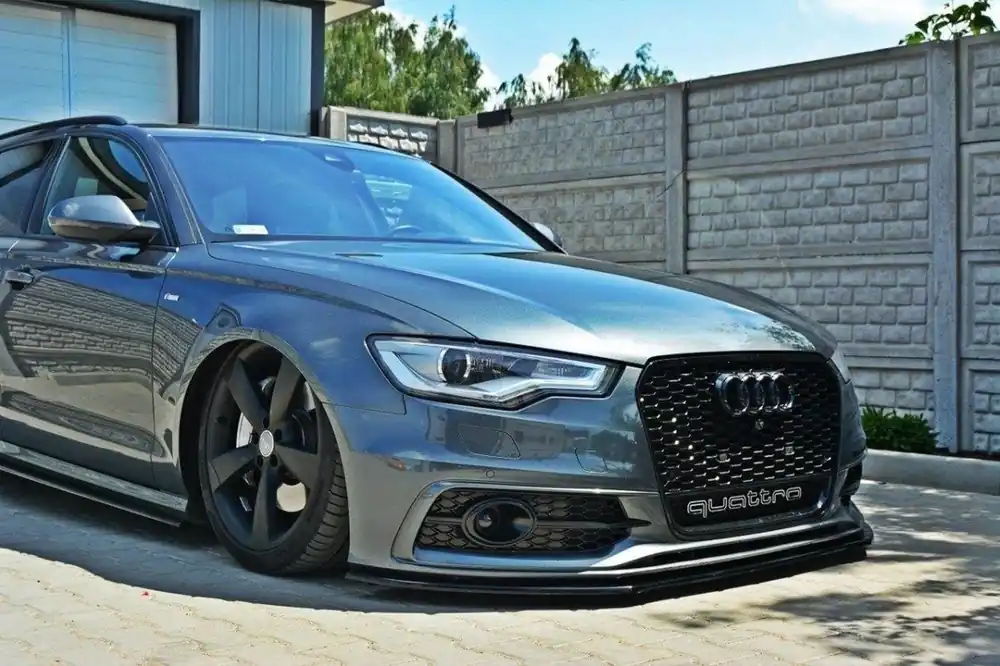 Retur ușor Spoiler Maxton Design versiunea 1 potrivit pentru bara frontală S6, S-Line a Audi A6 C7 2011-2014, lac negru