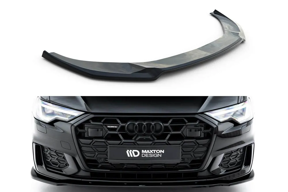 Spoiler Maxton Design versiunea 1 potrivit pentru bara frontală S6, S-Line a Audi A6 C8 sedan, Avant după 2019, lac negru Chilipir