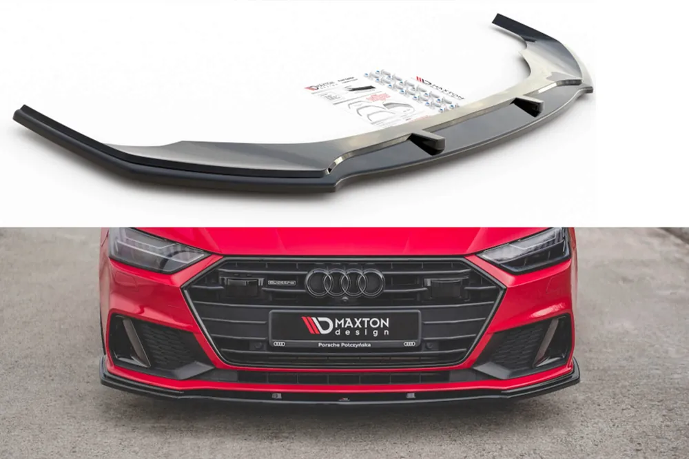 Spoiler Maxton Design versiunea 2 potrivit pentru bara de protecție frontală S-Line pe Audi A7 C8 după 2017, lac negru Expediere rapidă