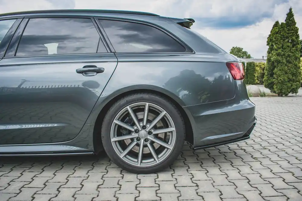 Promoție Adăugiri laterale Maxton Design potrivite pentru bara de protecție din spate S6, S-Line pe Audi A6 C7 sedan, Avant 2014-2017, lac negru