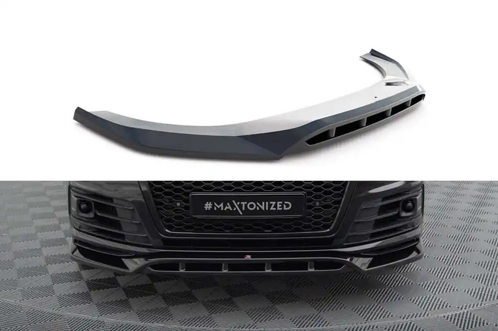 Lichidare de stoc Spoiler Maxton Design versiunea 2 potrivit pentru bara frontală a Audi SQ7, Q7 S-Line 2016-2019, lac negru