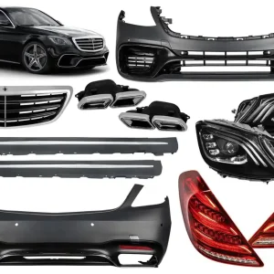 Bestseller Un pachet de design tip S63 potrivit pentru Mercedes S W222 2013-2017 cu faruri, stopuri, grilă, praguri pentru ampatament lung