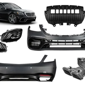 Vezi acum Un pachet de design tip S63 potrivit pentru Mercedes S-Class W222 2017-2020 cu faruri LED, fără praguri laterale