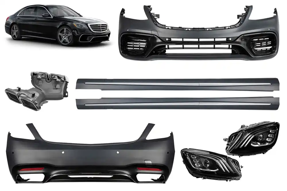 Reducere de preț Un pachet de design tip S63 potrivit pentru Mercedes S W222 2013-2017 cu faruri, praguri pentru bază lungă