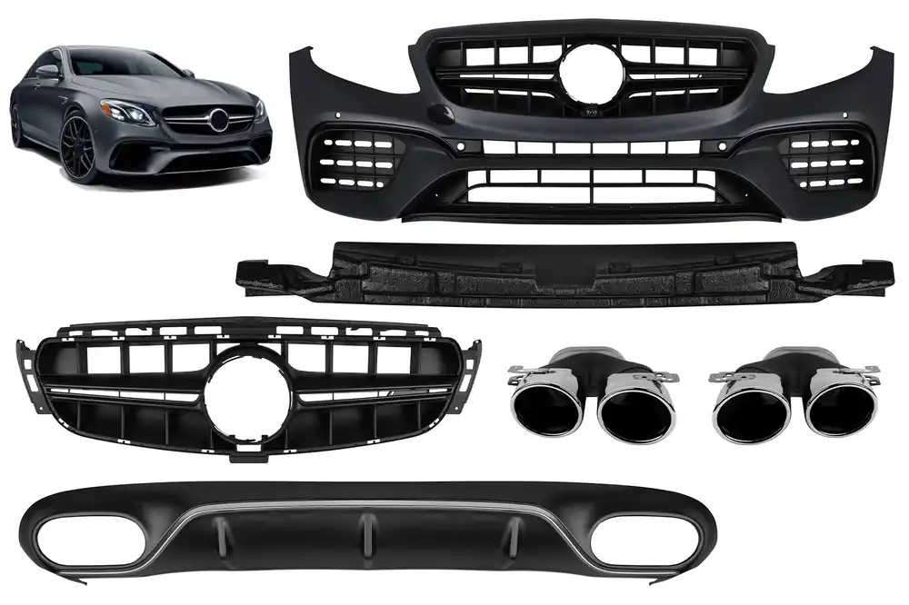 Un pachet de design tip E53 potrivit pentru Mercedes E-Class C238 coupe, A238 cabrio 2017-2019 cu capete cromate și garnitură cromată, pentru modelul cu bara de protecție sport A Design spate. Reduceri