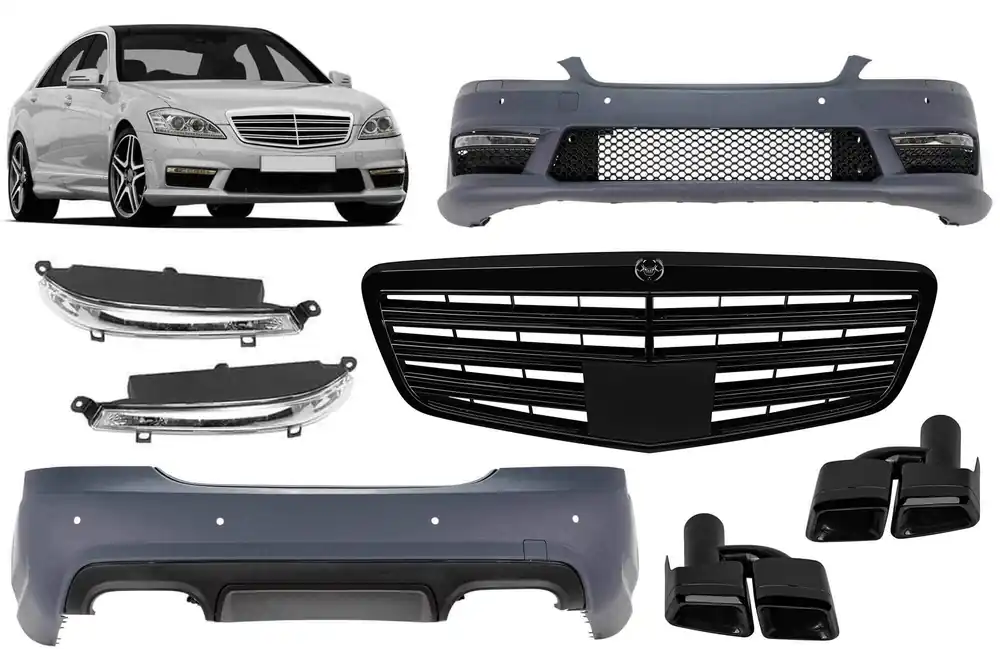 Un pachet de design tip S63 potrivit pentru Mercedes S-Class W221 2006-2013 pentru ampatamente scurt și lung, fără praguri Promoție