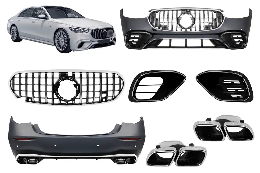 Un pachet de design tip S63 potrivit pentru Mercedes S-Class W223 după 2020 cu elemente cromate Lichidare de stoc