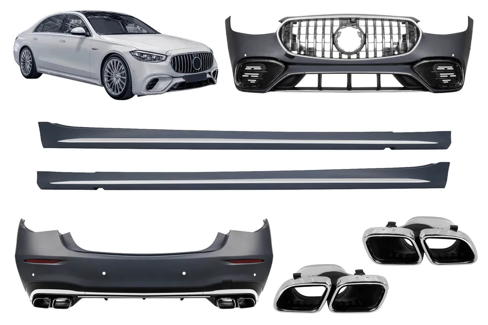 Un pachet de design tip S63 potrivit pentru Mercedes S-Class W223 cu ampatament lung după 2020, cu elemente cromate Chilipir