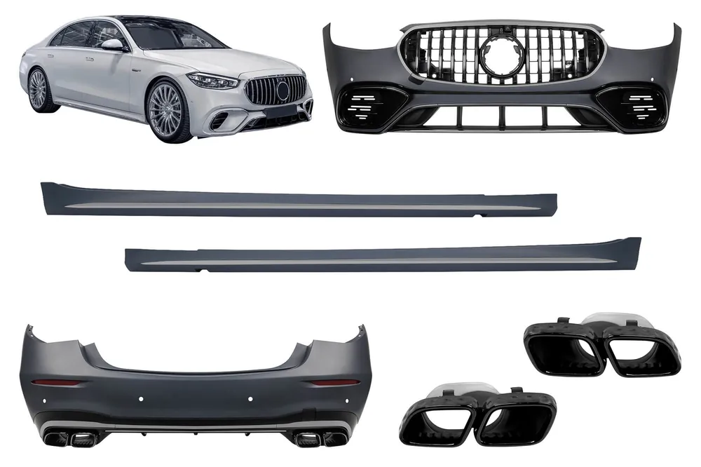 Un pachet de design tip S63 potrivit pentru Mercedes S-Class W223 cu ampatament lung după 2020, cu elemente din crom fumuriu Preț redus