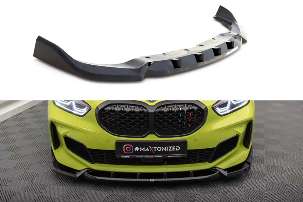 Retur gratuit Spoiler Maxton Design versiunea 7 potrivit pentru bara de protecție frontală M a BMW Seria 1 F40, M135I după 2019, lac negru