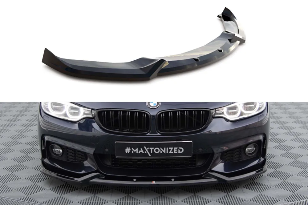 Spoiler Maxton Design versiunea 1 potrivit pentru bara frontală a BMW Seria 4 Gran Coupe F36 cu pachet M 2014-2017, lac negru Livrare rapidă