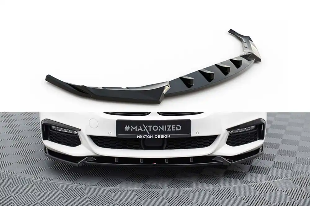 Retur gratuit Spoiler Maxton Design versiunea 4 potrivit pentru bara de protecție frontală M a BMW Seria 5 G30 sedan, G31 break 2017-2020, lac negru