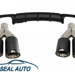 Ofertă exclusivă Difuzor Bara Spate Evacuare Dubla Negru Lucios cu Ornamente Tobe Evacuare compatibil cu BMW Seria 3 (2011+) F30 F31 M Performance Design
