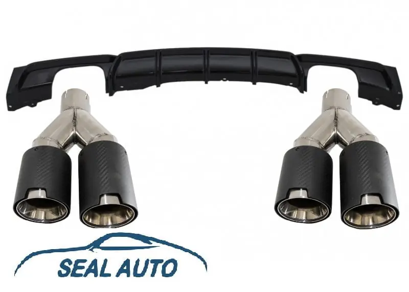 Ofertă exclusivă Difuzor Bara Spate Evacuare Dubla Negru Lucios cu Ornamente Tobe Evacuare compatibil cu BMW Seria 3 (2011+) F30 F31 M Performance Design
