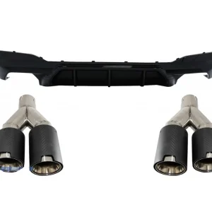 Difuzor Bara Spate cu Tobe Ornamente Sistem de evacuare compatibil cu BMW Seria 5 G30 G31 (2017+) M5 Design Negru Lucios Retur ușor