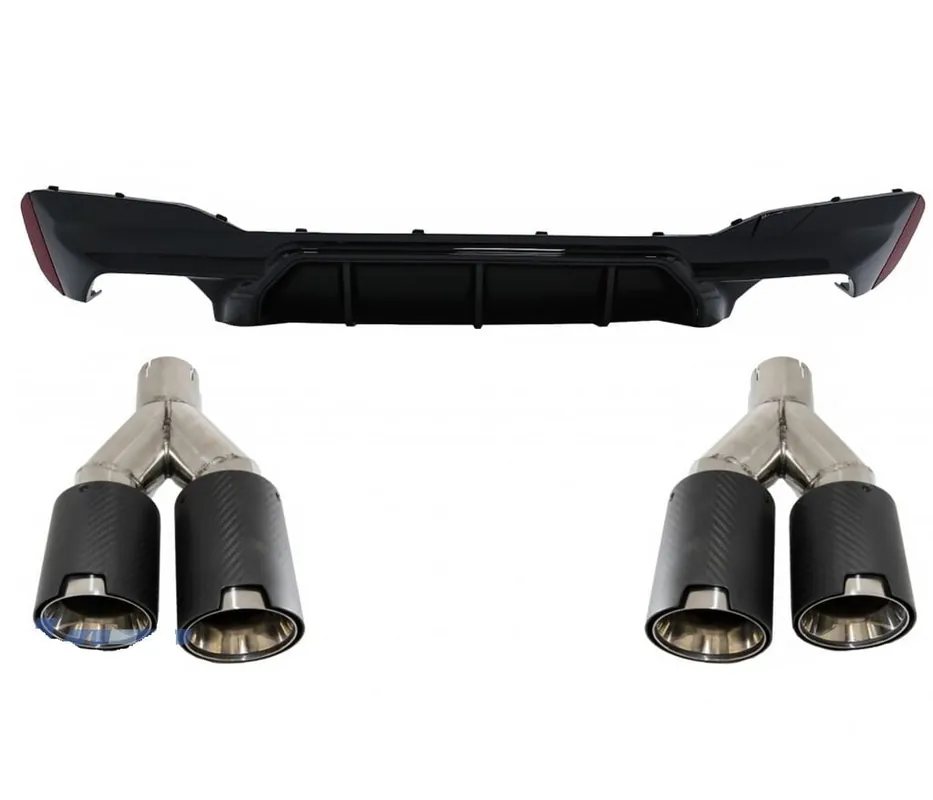 Difuzor Bara Spate cu Tobe Ornamente Sistem de evacuare compatibil cu BMW Seria 5 G30 G31 (2017+) M5 Design Negru Lucios Retur ușor