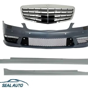 Bara Fata Completa cu Grila Centrala compatibil cu Mercedes W221 S-Class S63 S65 AMG-Look 05-10 si Praguri Laterale Scurte Cel mai vândut