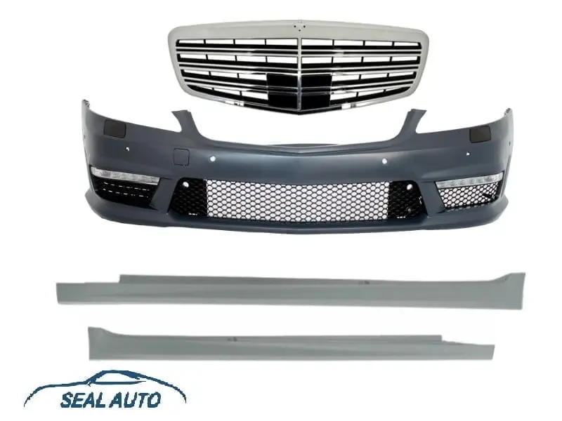 Body Kitt -Bara Fata Completa cu Grila Centrala compatibil cu Mercedes W221 S-Class S63 S65 AMG-Look 05-10 si Praguri Laterale Scurte Cel mai vândut