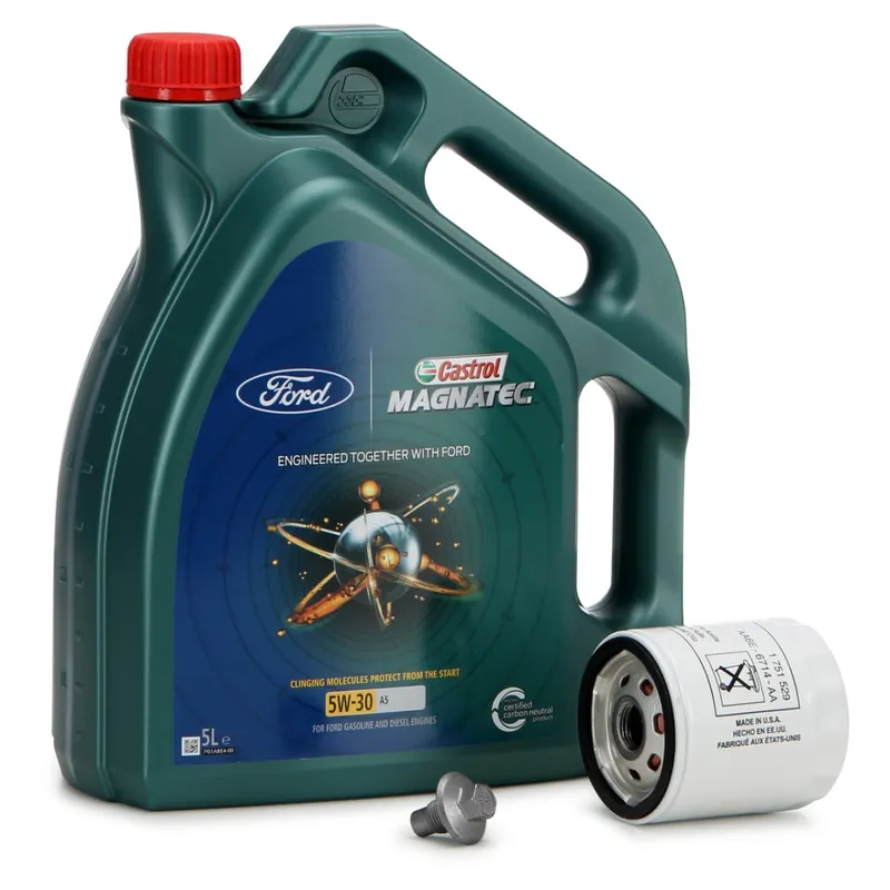 Transport gratuit Set Ulei Motor Castrol Magnatec Ford 5W-30 A5 5L 15D5E8 + Filtru Ulei Motor Oe Ford 2468342 + Surub Golire Baie Ulei Oe Ford B-Max 2012 2261879 Ford
