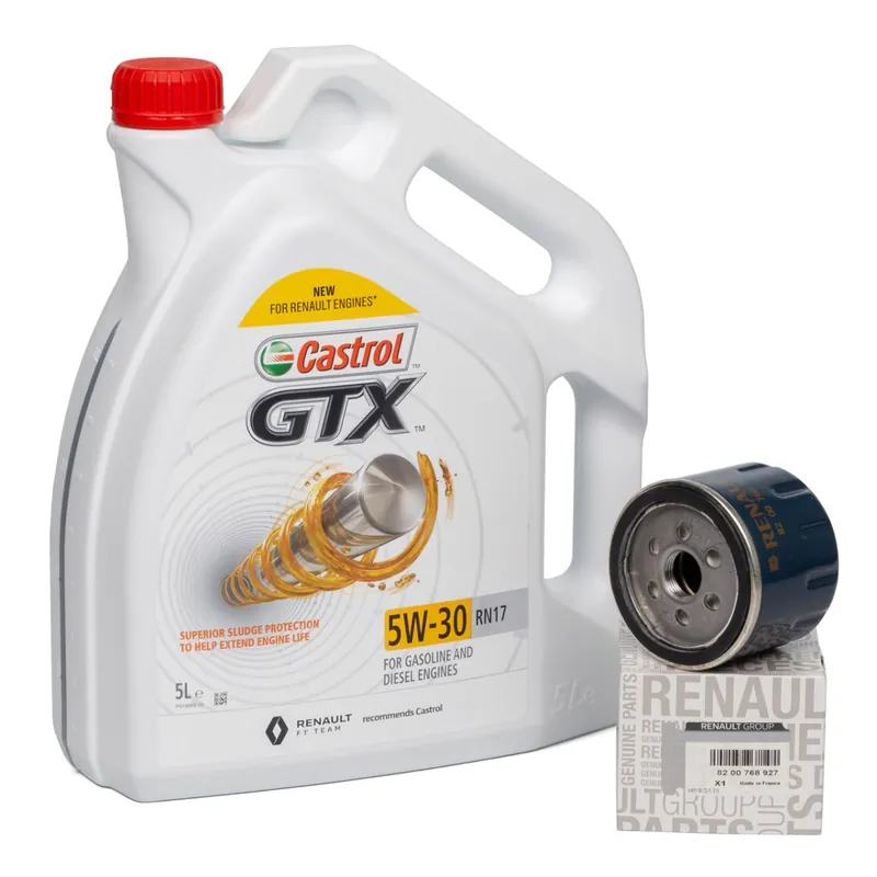 Set Ulei Motor Castrol GTX 5W-30 RN17 ACEA C3 Renault 5L 15CC30 + Filtru Ulei Oe Renault 8200768927 CASTROL Doar azi