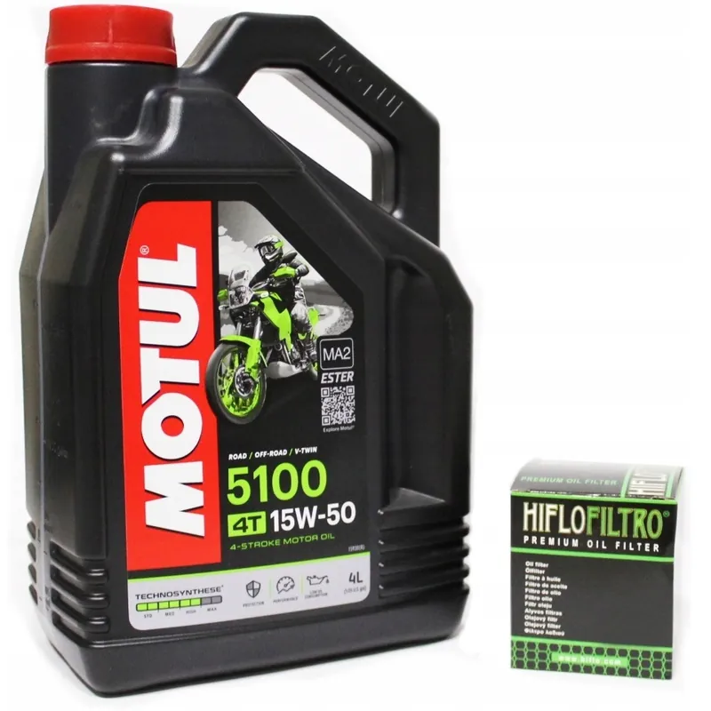 Set Ulei Motor Motul 4T 5100 15W-50 Technosynthese MA2 4L 104083 + Filtru Ulei Moto Hiflofiltro HF164 HIFLOFILTRO Reducere extra