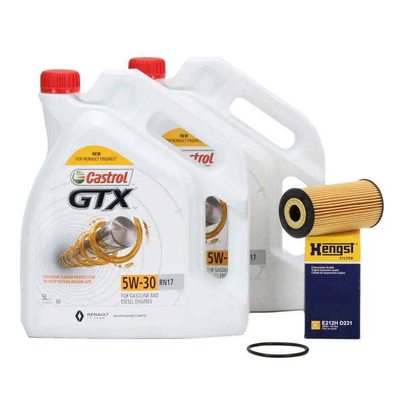 Comandă acum Set 2 Buc Ulei Motor Castrol GTX 5W-30 RN17 ACEA C3 Renault 5L 15CC30 + Filtru Ulei Hengst E212H D231 CASTROL