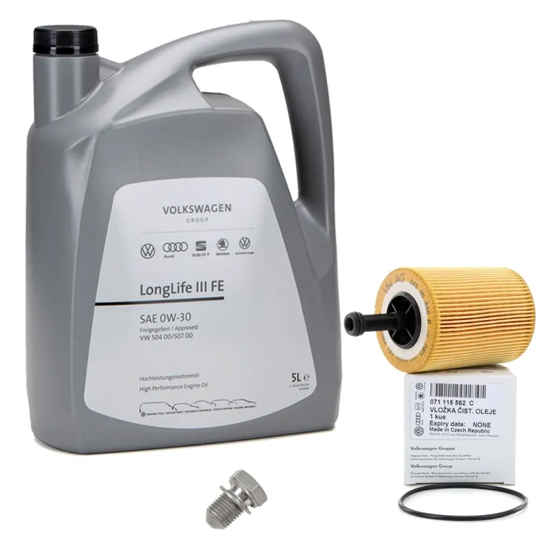 Pachet Revizie Vag Ulei Oe Motor Volkswagen Longlife III 0W-30 5L GS55545M4EUR + Filtru Ulei Volkswagen 071115562C + Buson Golire Baie Ulei Oe Volkswagen Premium