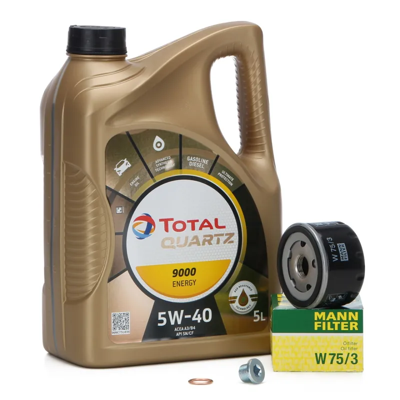 Pachet Revizie Ulei Motor Total Quartz 9000 Energy 5W-40 5L + Filtru Ulei Mann Filter W75 3 + Buson Golire Baie Ulei Fa1 518.471.001 + Garnitura Buson Total Ofertă exclusivă