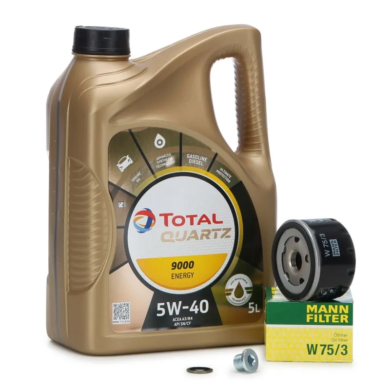 Pachet Revizie Ulei Motor Total Quartz 9000 Energy 5W-40 5L + Filtru Ulei Mann Filter Renault Scenic 2 2003-2010 W75 3 + Buson Golire Baie Ulei Fa1 Total Promoție