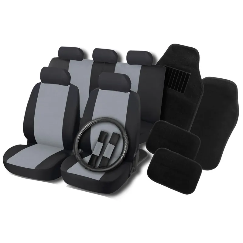 Set huse scaune, volan si covorase auto RoGroup, negru-gri, 16 buc Ieftin