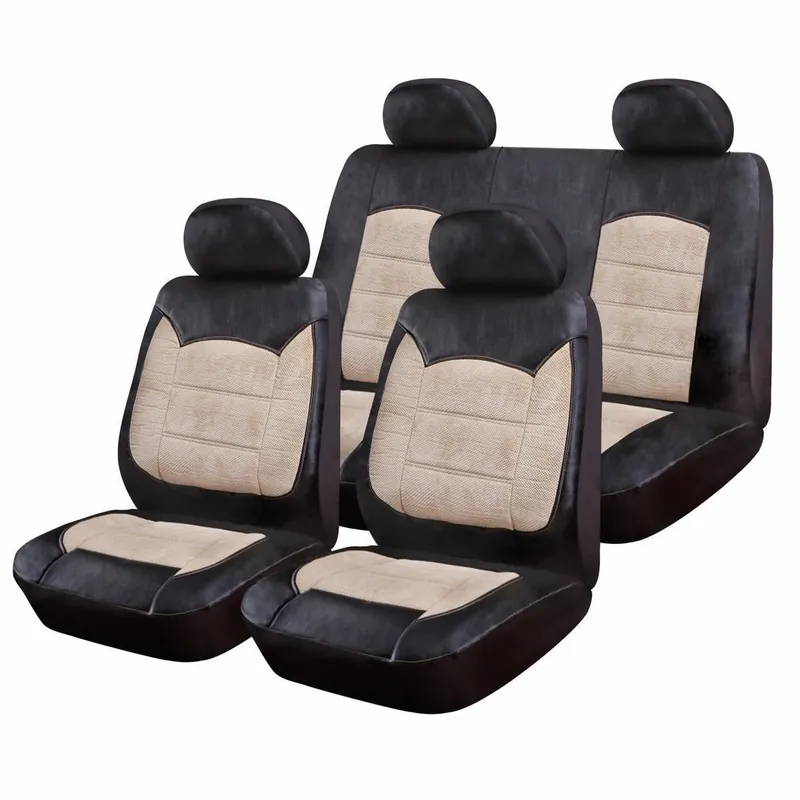 Discount Huse Scaune Auto Luxury Negru Crem, cu fermoare pentru bancheta rabatabila, 9 bucati