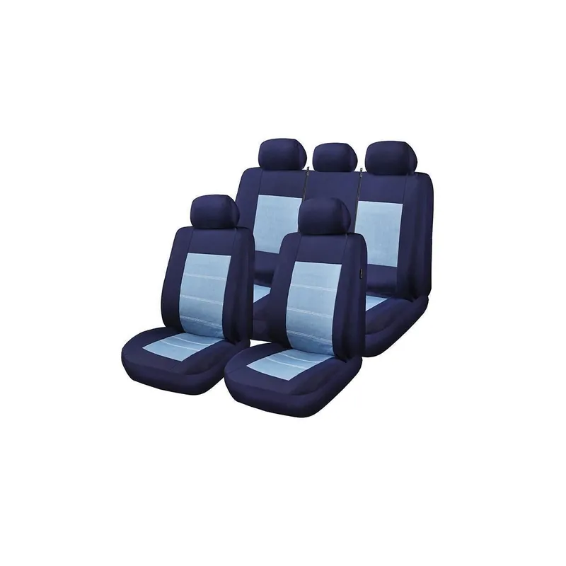 Bestseller Set Huse Scaune Auto pentru Mercedes-Benz GLA - RoGroup Blue Jeans, cu fermoare pentru bancheta rabatabila, 9 piese