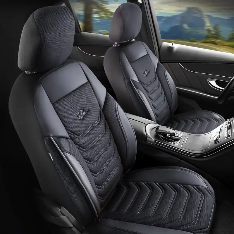 Set Huse Scaune Auto Panda Florida, cu fermoare pentru bancheta rabatabila, negru gri, 11 piese Retur gratuit