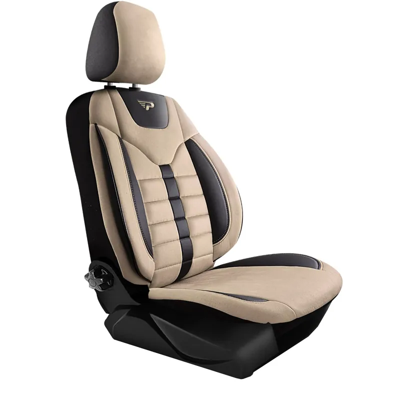 Transport gratuit Set Huse Scaune Auto Panda Toronto, tip Alcantara, cu fermoare pentru bancheta rabatabila, bej cu negru, 11 piese