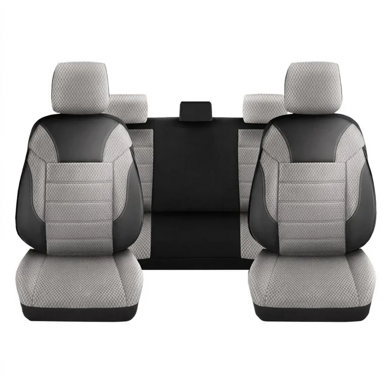 Ofertă de sezon Set Huse Scaune Auto DeluxeBoss, stofa cu piele ecologica, pt bancheta rabatabila fractionata, negru cu bej, 11 bucati