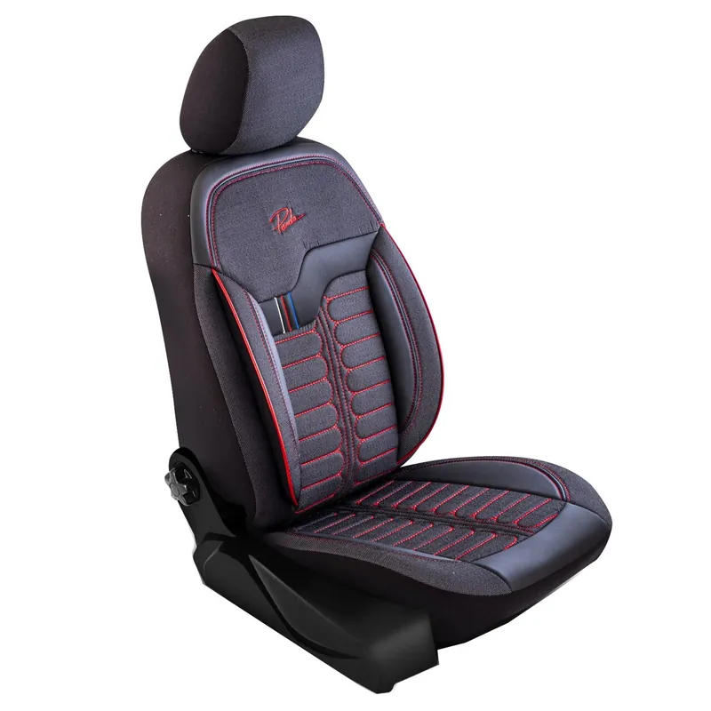 Set Huse Scaune Auto Panda Londra, cu fermoare pentru bancheta rabatabila, negru cu cusatura rosie, 11 piese Promoție