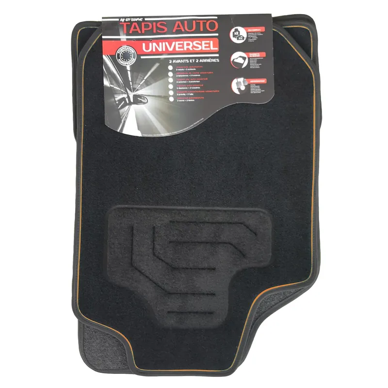 Set Covorase Auto Universale Custo Twin, Mocheta, negru cu bordura portocalie, 4 buc Noutate