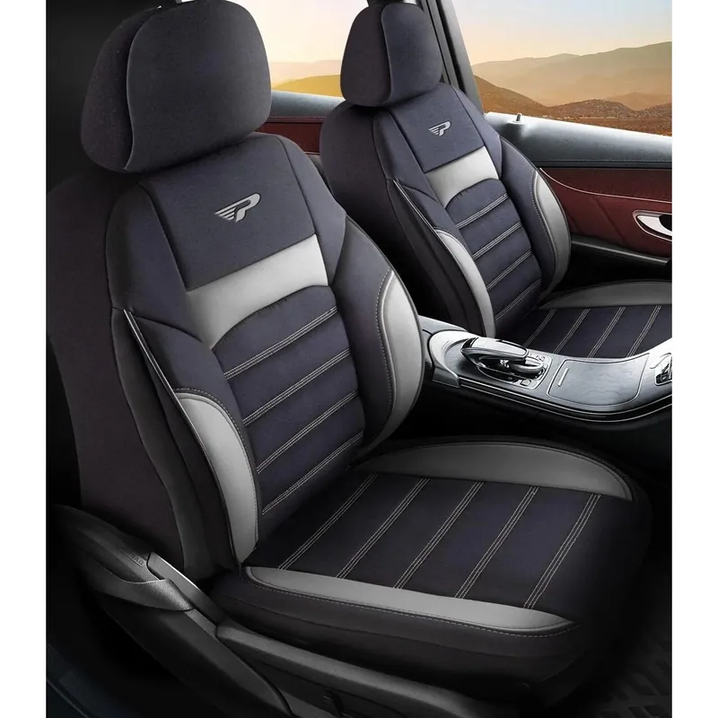 Reducere Set Huse Scaune Auto Panda Special, cu fermoare pentru bancheta rabatabila, gri-negru, 11 Piese