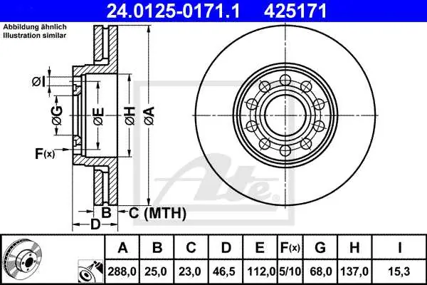 Popular Disc frana fata VW Passat B5 combi 1997-2000, ATE 24.0125-0171.1